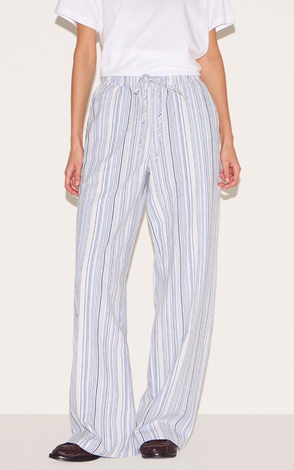 Blue Pinstripe Printed Drawstring Waist Slouchy Pants