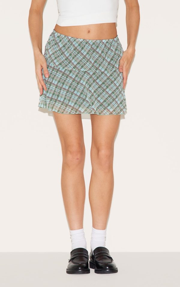 Green Check Printed Frill Hem Mini Skirt