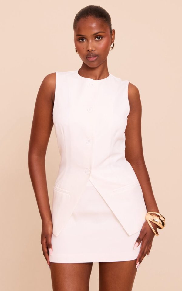 Cream Button Up Sleeveless Vest