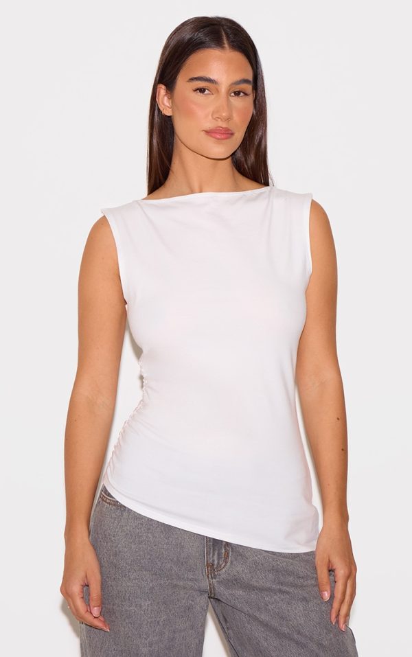 White Cotton Straight Neck Long Top