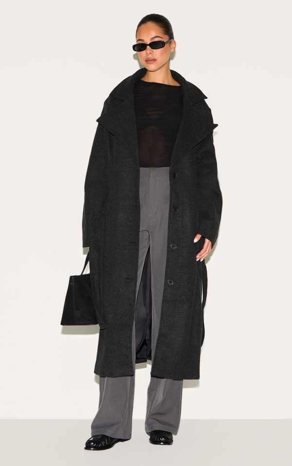 Black Oversized Wool Look Trench Coat