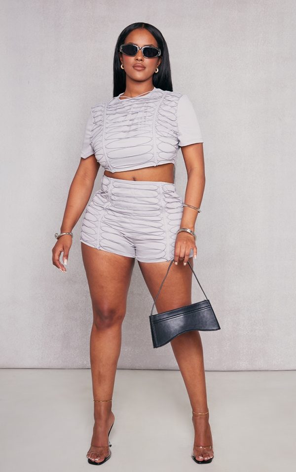 Shape Grey Woven Lace Up Detail Shorts