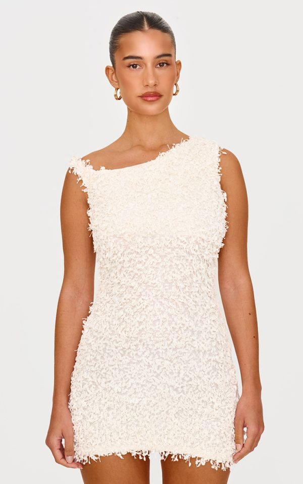 Cream Textured Asymmetric Mini Dress