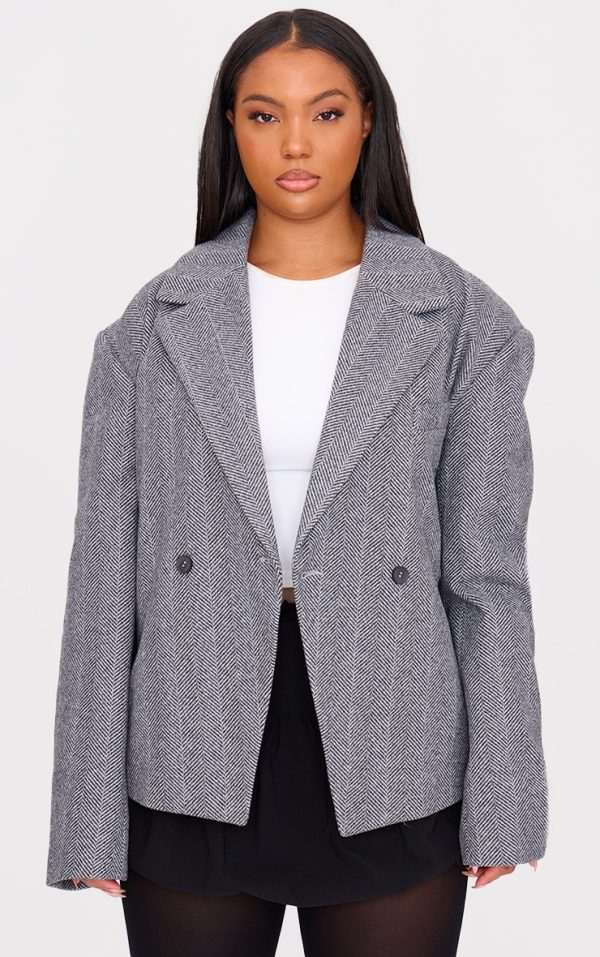 Plus Grey Oversized Check Wool Look Blazer