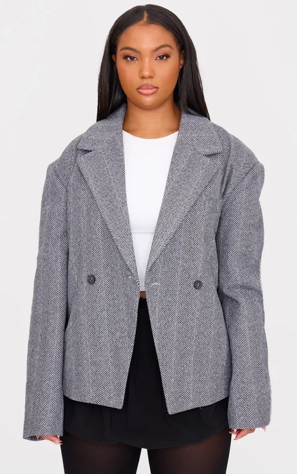 Plus Grey Oversized Check Wool Look Blazer
