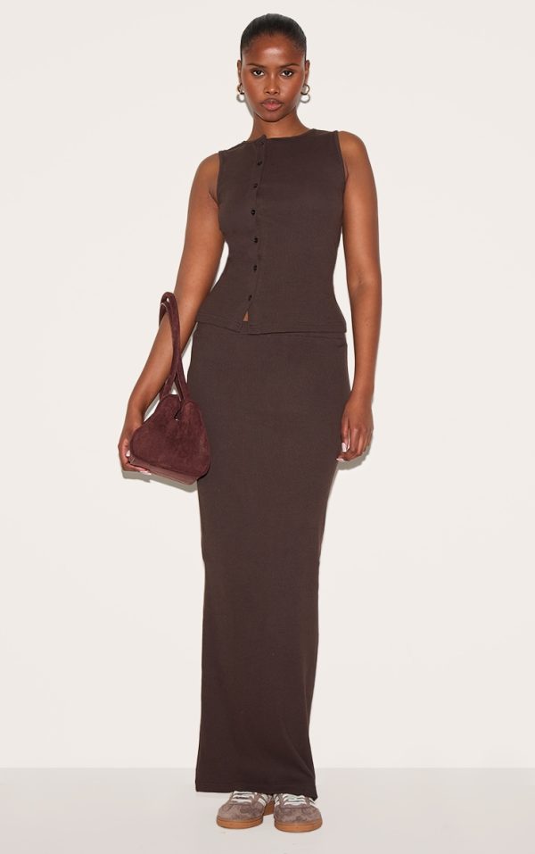 Chocolate Ribbed Maxi Skirt