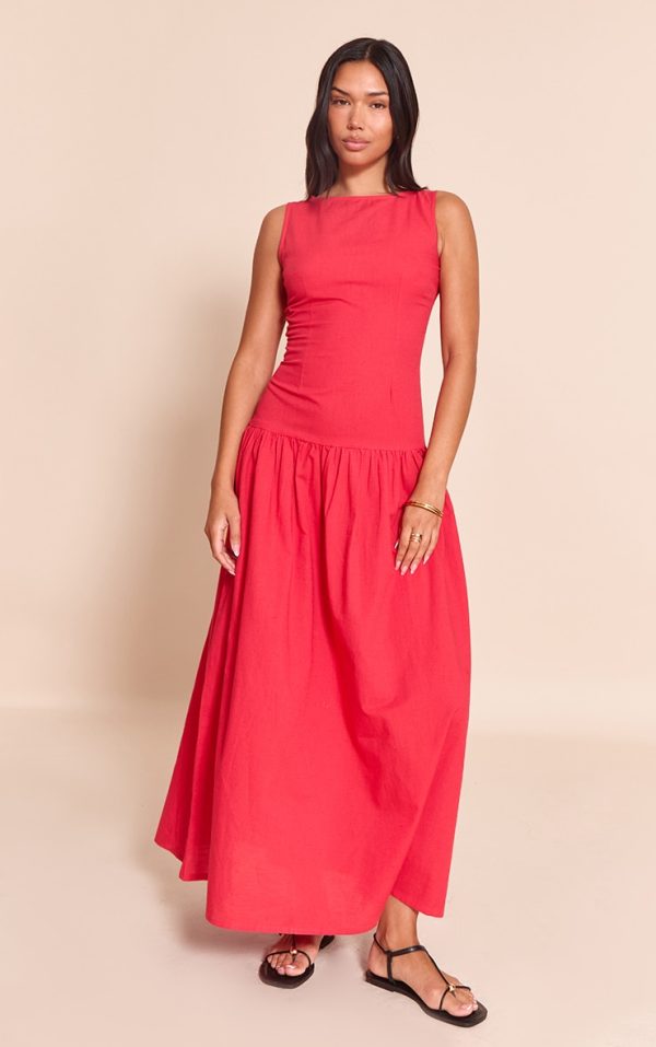 Red Drop Waist Maxi Dress