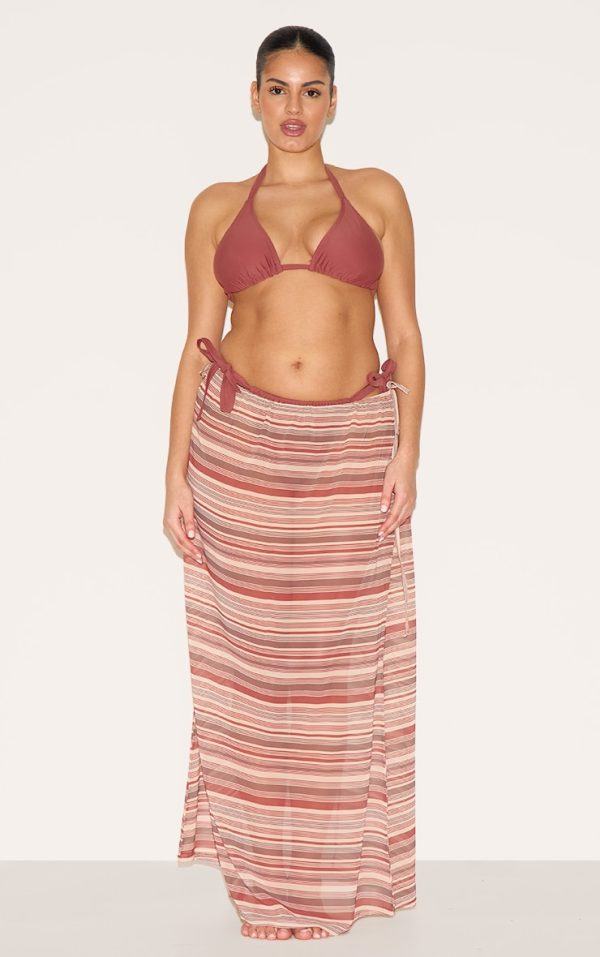 Plus Brown Stripe Chiffon Fishtail Maxi Beach Skirt
