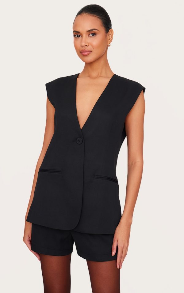 Black Premium Tailored Woven Longline Vest