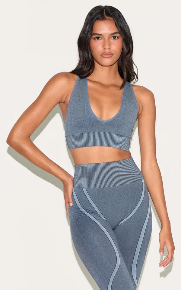 Midnight Blue Ribbed Seamless Sports Bra