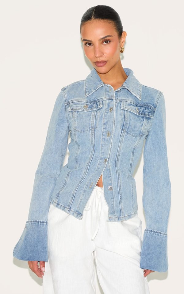 Petite Blue Fitted Seam Detail Denim Jacket