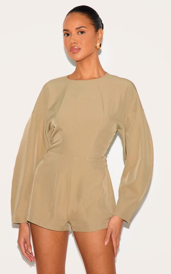 Stone Tailored Woven High Neck Cocoon Sleeve Romper