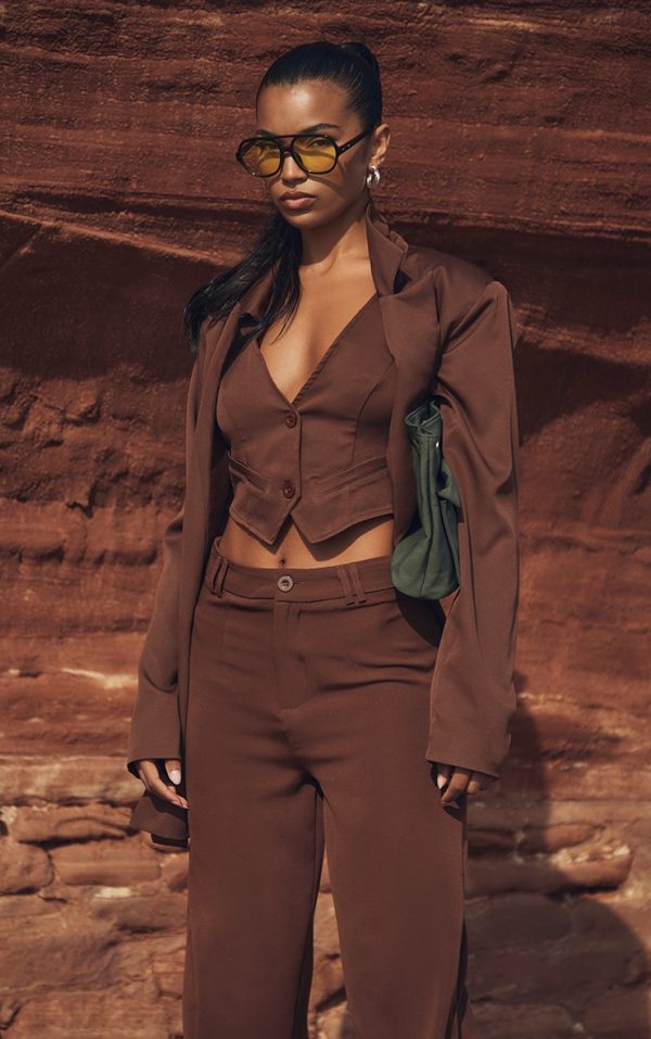 Chocolate Brown Woven Oversized Suit Jacket