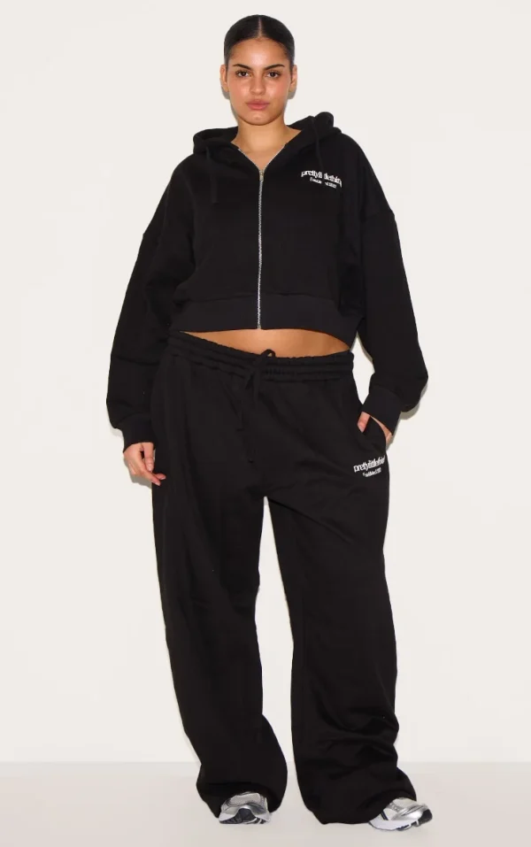 PRETTYLITTLETHING Plus Black Printed Premium Wide Leg Sweatpants