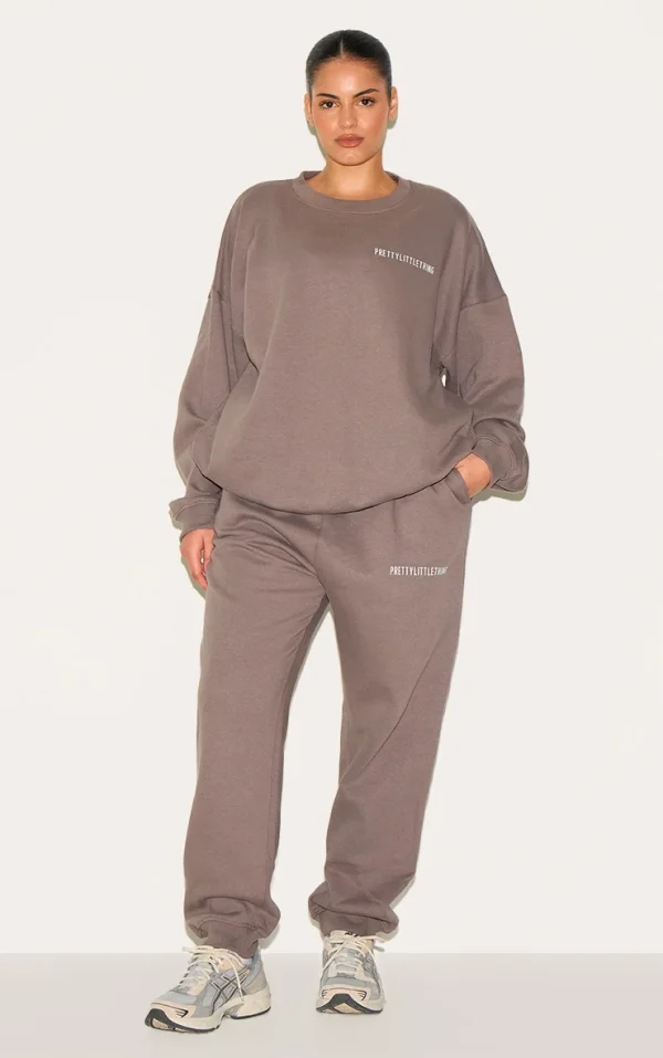 PRETTYLITTLETHING Plus Charcoal Grey Oversized Graphic Sweatpants