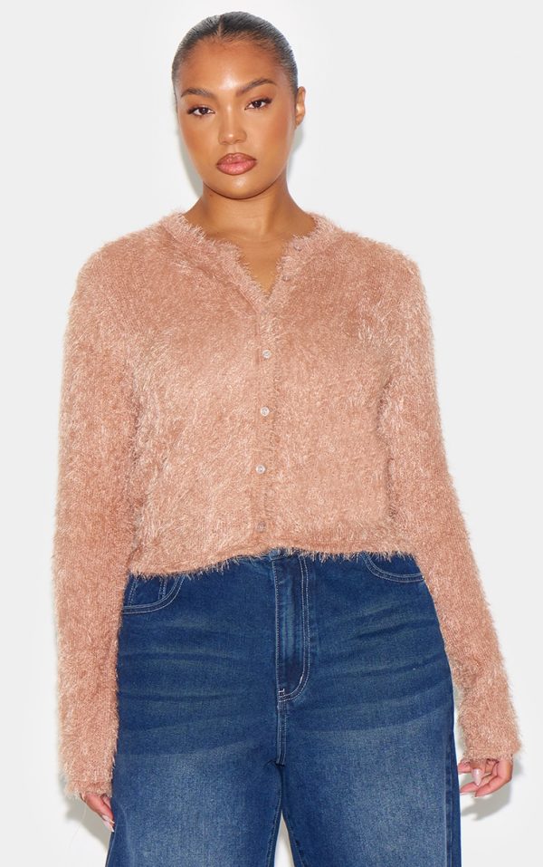 Plus Stone Eyelash Knit Cardigan