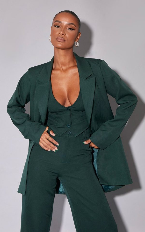 Forest Green Woven Oversized Suit Jacket