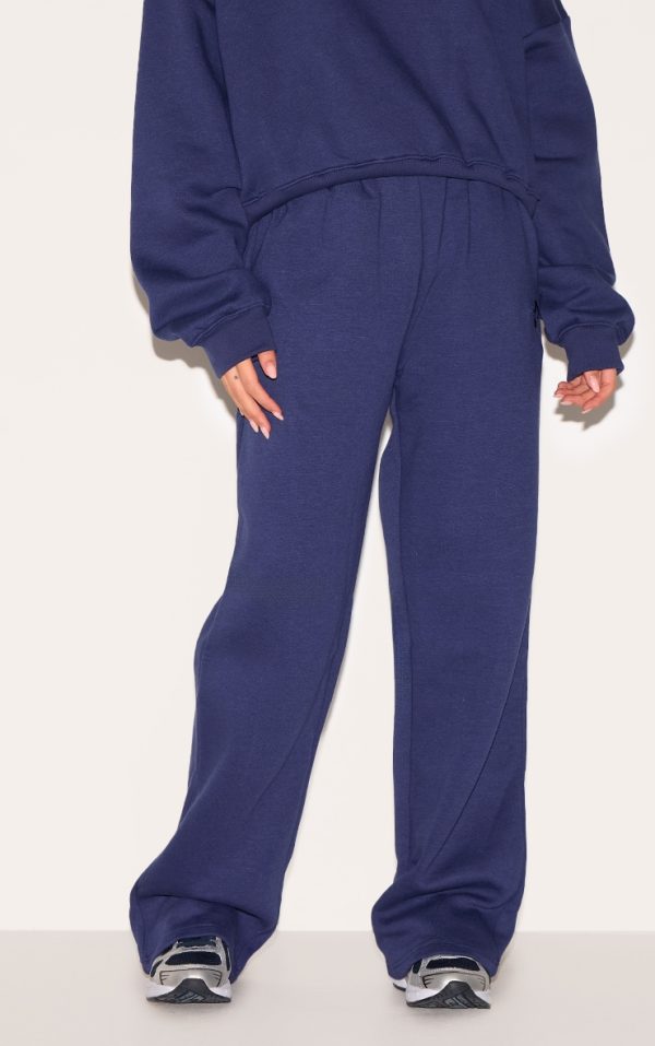 PRETTYLITTLETHING Navy Wide Leg Embroidered Sweatpants