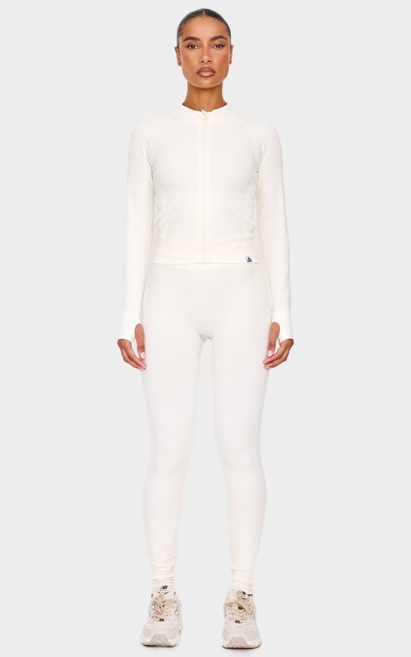 Cream Ribbed Detail Gym Leggings