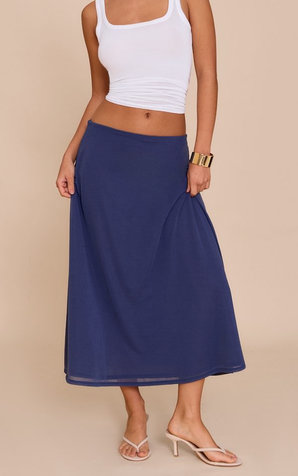 Navy Double Layer Chiffon Floaty Midaxi Skirt