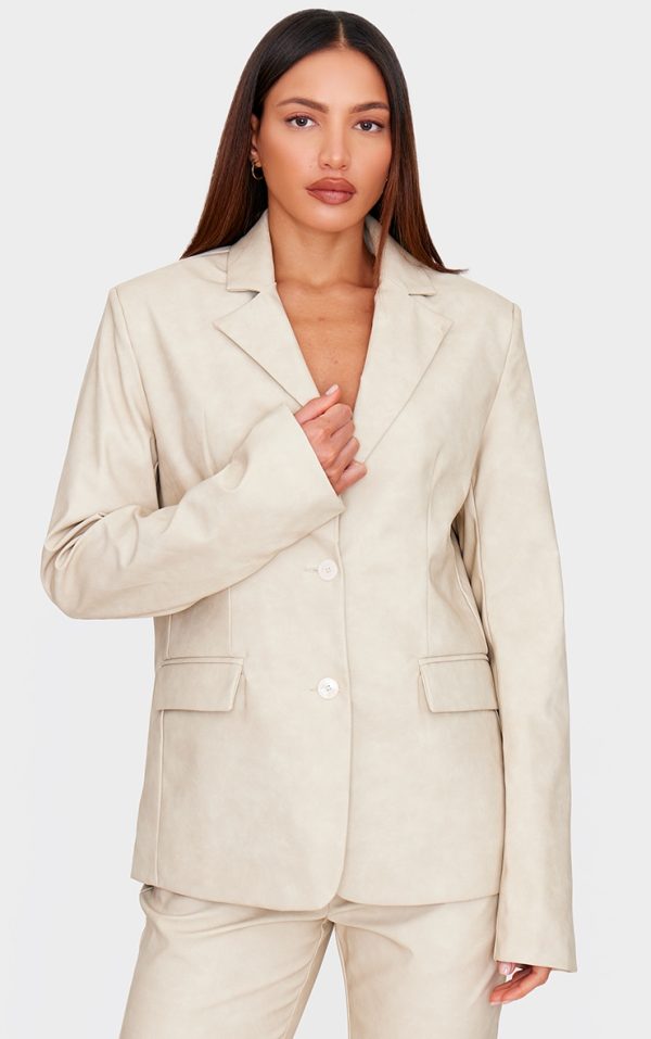 Tall Stone Faux Leather Oversized Blazer