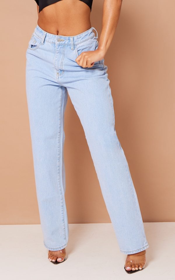 Light Blue Wash Dipped Back Waistband Boyfriend Jeans