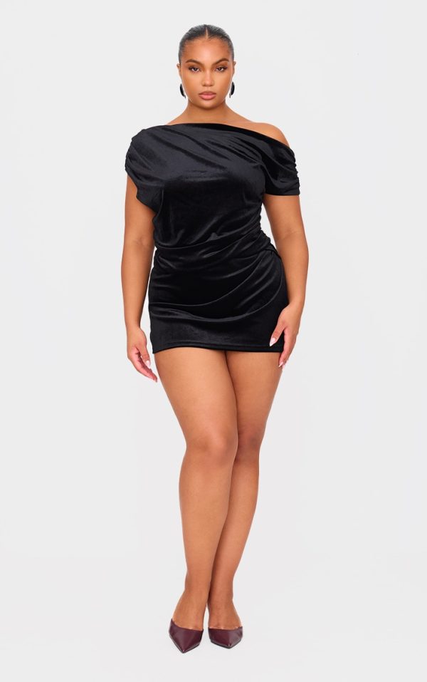 Plus Black Velvet Wrap Detail Mini Skirt