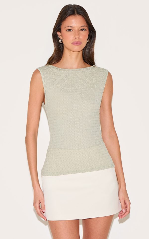 Sage Green Textured Boat Neck Vest Top