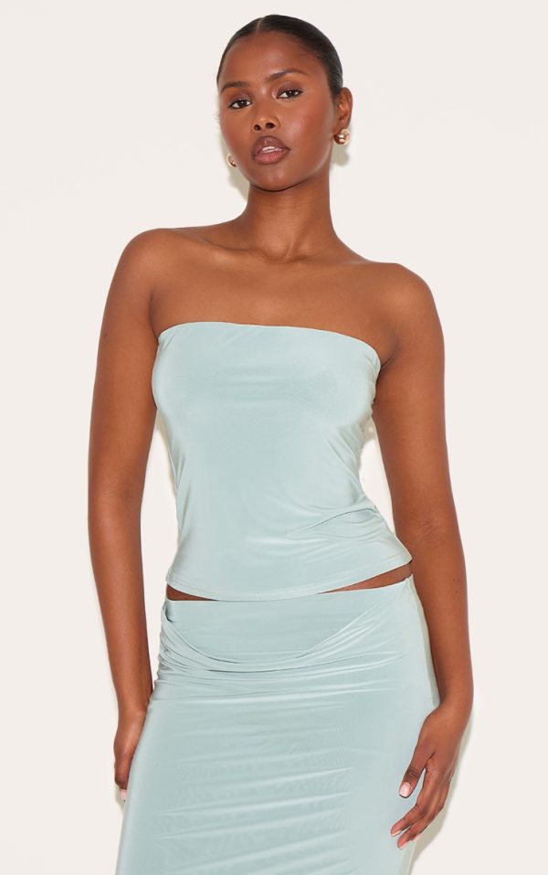 Sage Double Layer Slinky Bandeau Top