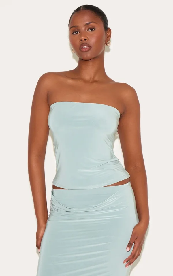 Sage Double Layer Slinky Bandeau Top
