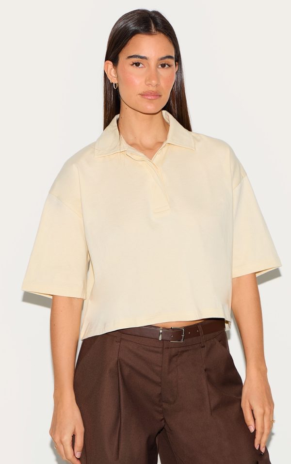 Cream Oversized Short Sleeve Polo Top
