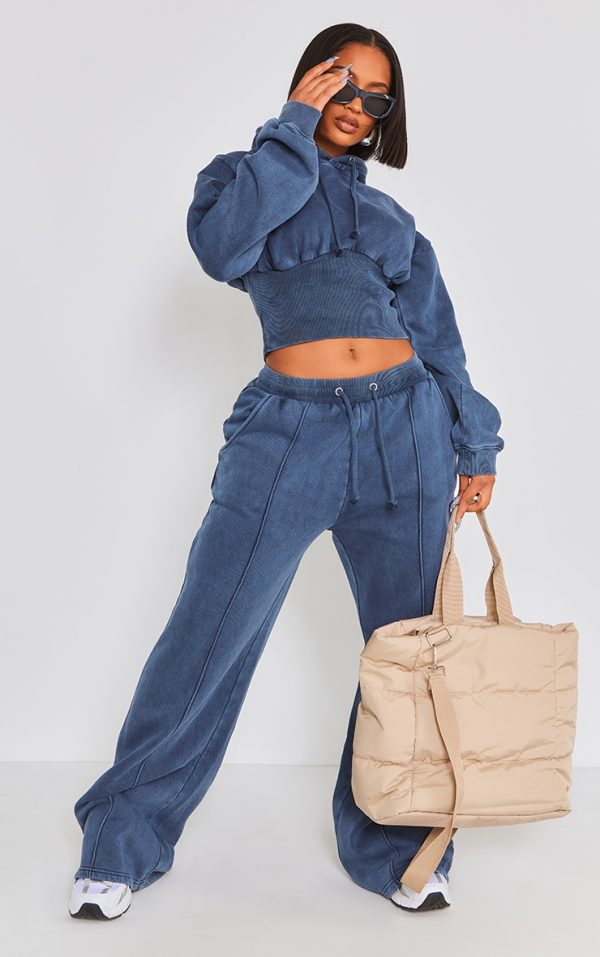 Shape Blue Sweat Seam Detail Wide Leg Sweatpants