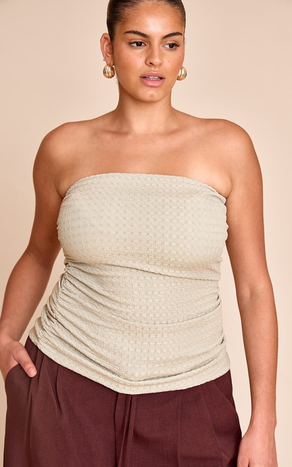 Plus Sage Green Textured Double Layer Bandeau Top