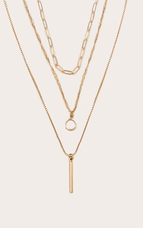 Gold Layered Circle Pendant Detail Necklace