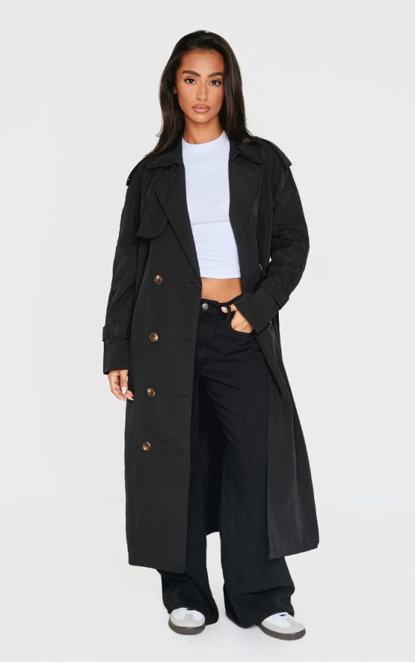Petite Black Oversized Trench Coat