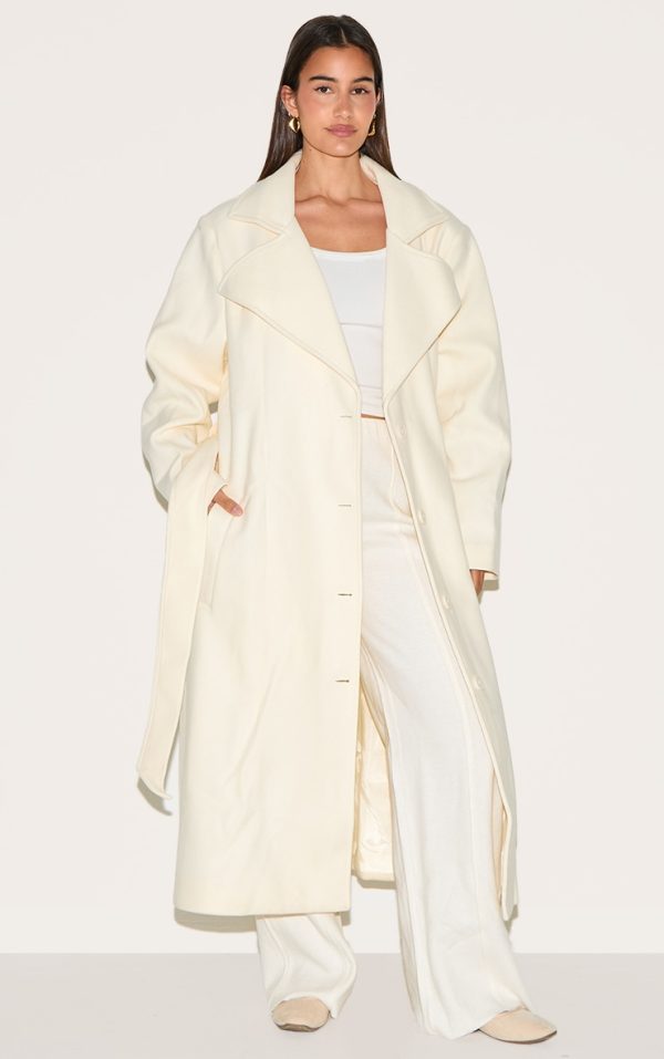 Ecru Oversized Wool Look Trench Coat