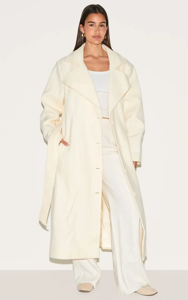 Ecru Oversized Wool Look Trench Coat