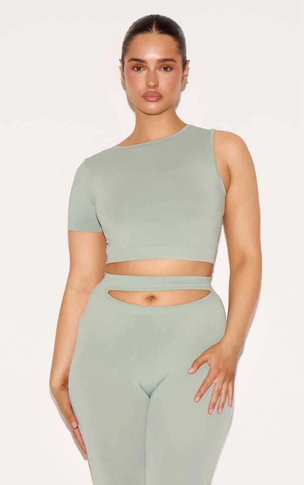 Shape Sage Green Soft Seamless One Sleeve Crop Top