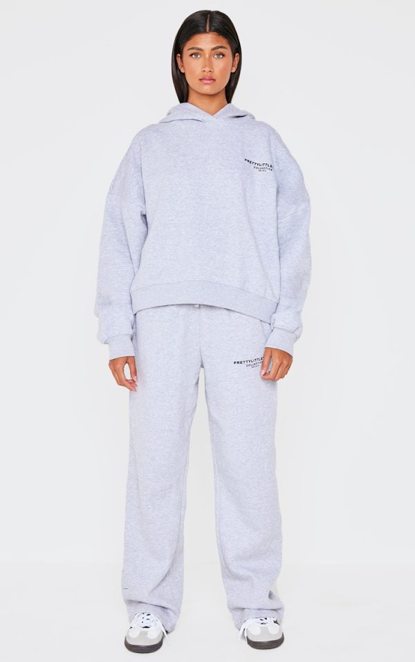 PRETTYLITTLETHING Ash Grey Collective Printed Wide Leg Sweatpants