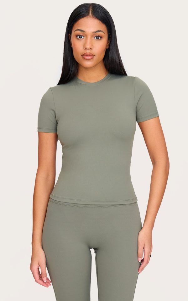 Tall Olive Sculpt Longline Short Sleeved Gym Top