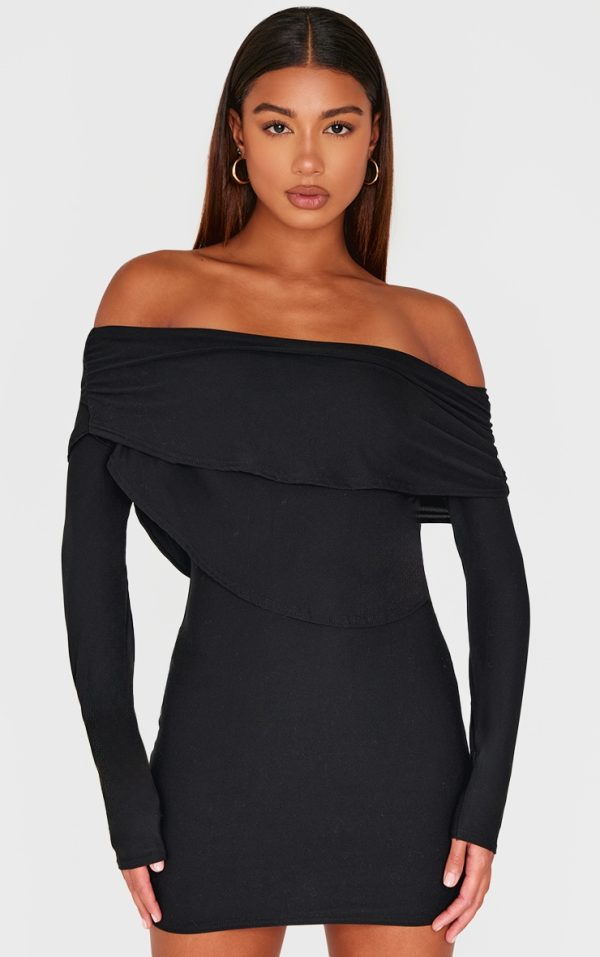 Black Soft Touch Long Sleeve Mini Dress