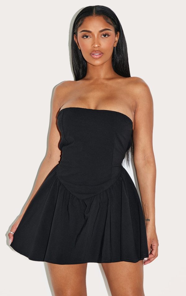 Shape Black Stretch Woven Dipped Waist Mini Skater Dress