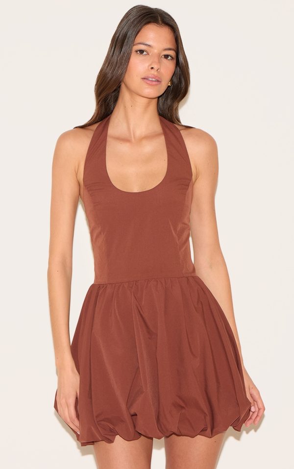 Chocolate Halterneck Puffball Dress