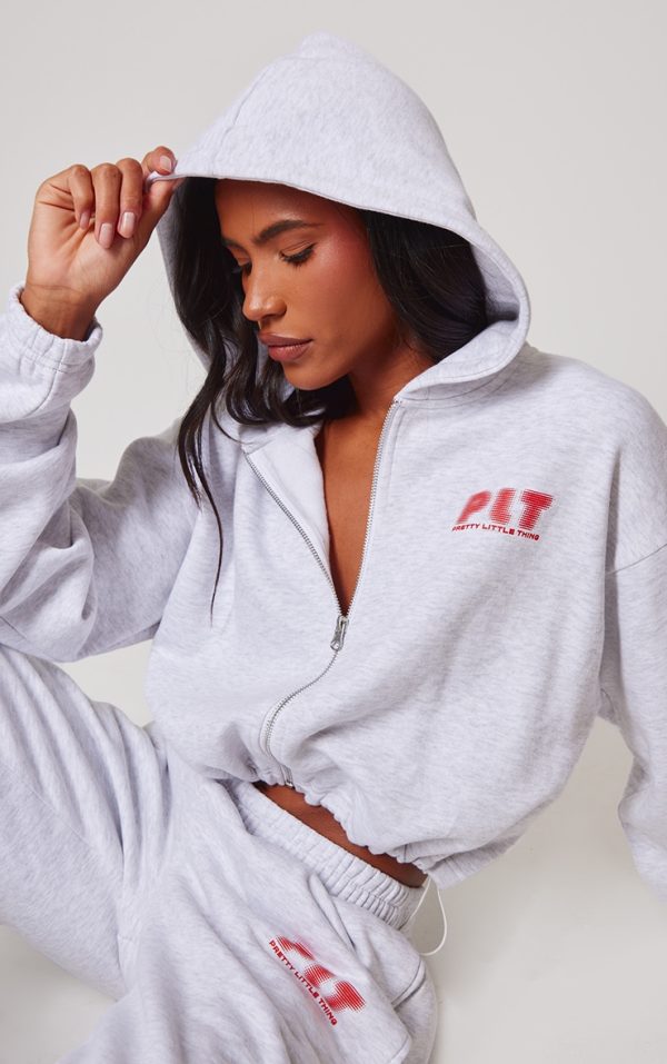 PRETTYLITTLETHING Grey Marl Elasticated Hem Zip Up Hoodie