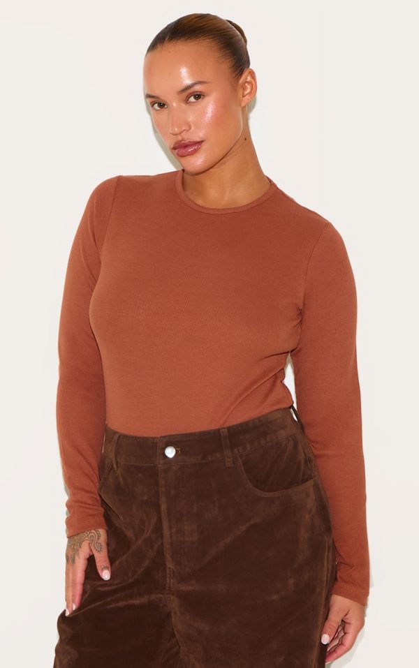 Plus Rust Basic Rib Long Sleeve Bodysuit