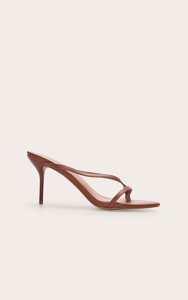 Tan Pu Round Toe Thong High Stiletto Heeled Mules
