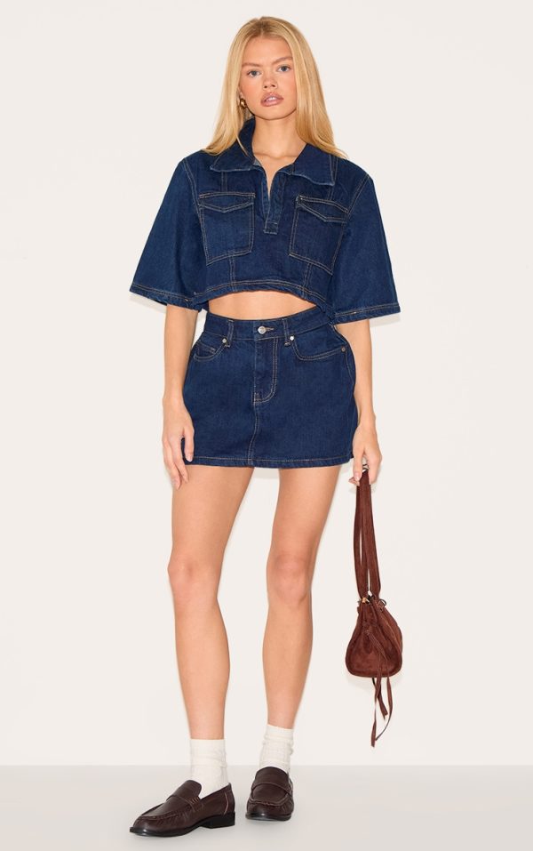 Indigo Contrast Stitch Denim Mini Skirt