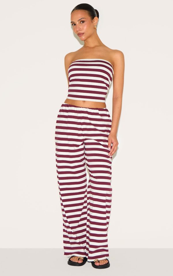 Petite Red Stripe Wide Leg Elasticated Waist Wide Pants