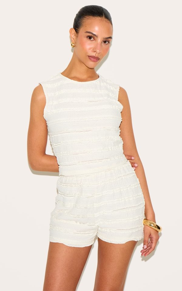 Petite Cream Textured Sleeveless Crop Top
