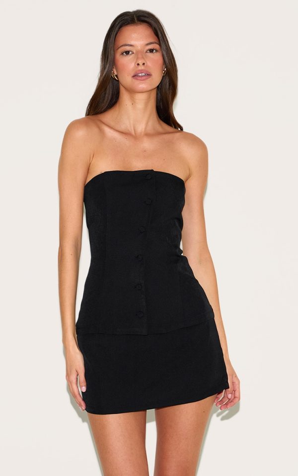 Black Bandeau Vest Detail Bodycon Dress